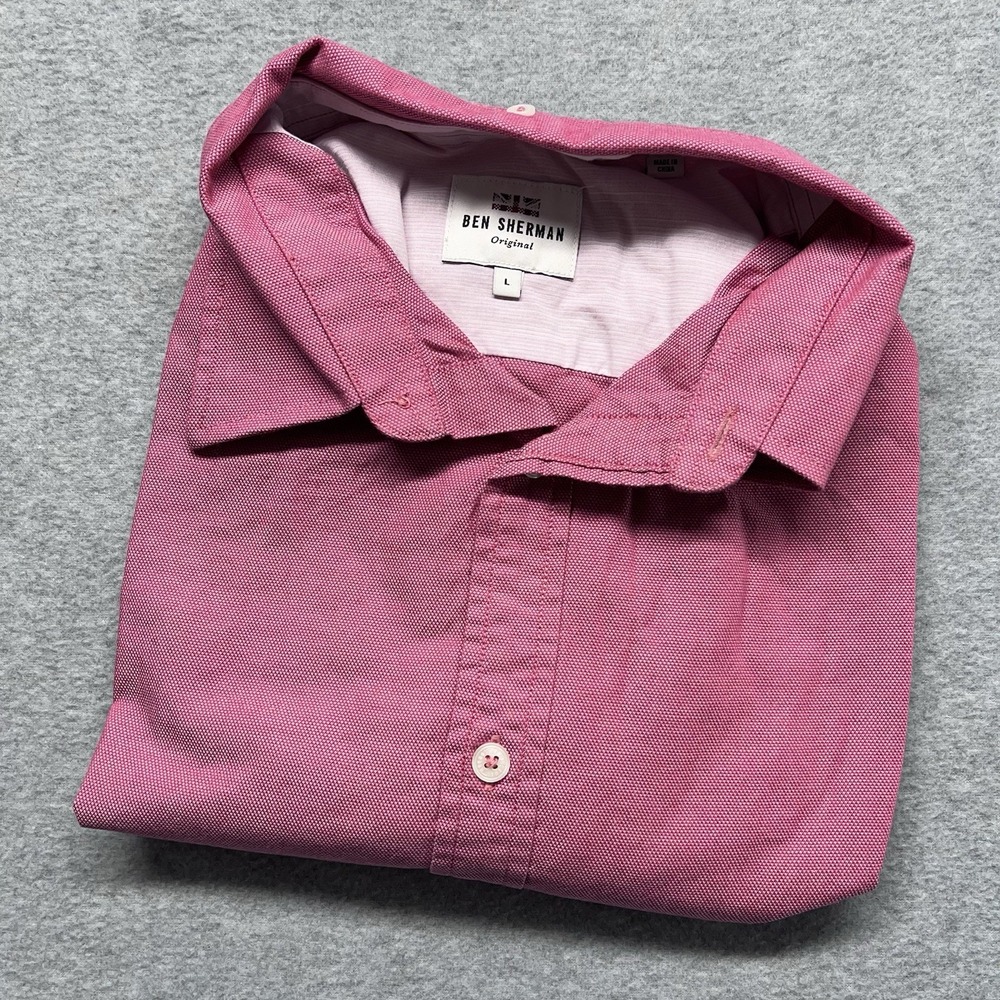 BEN‎ SHERMAN Original Short Sleeve Shirt Size Large Button Sleeve Red